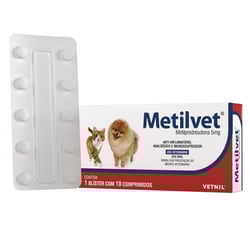 Anti-Inflamatório Metilvet 5Mg Para Cães E Gatos - 10 Comprimidos - 5 Miligramas