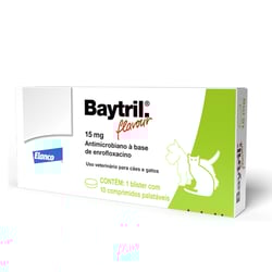Antibiótico Baytril Flavour 15Mg Para Cães E Gatos - 10 Comprimidos