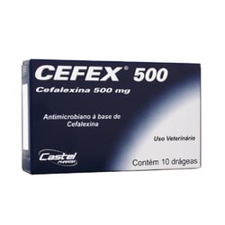 Antibiótico Cefex 500Mg Castel Pharma Para Cães E Gatos - 10 Drágeas