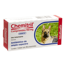 Antibiótico Chemitril 150Mg Para Cães Chemitec - 10 Comprimidos