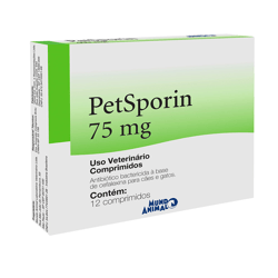 Antibiótico Petsporin 75Mg Mundo Animal - 12 Comprimidos