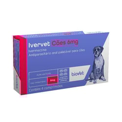 Antiparasitário Biovet Ivervet 6Mg Para Cães Até 30Kg - 4 Comprimidos