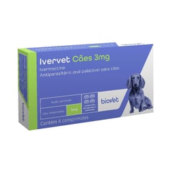 Antiparasitário Ivervet Biovet 3Mg Para Cães Até 15Kg - 4 Comprimidos