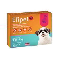 Antipulga E Carrapatos Efipet 3+ 1,5Ml Para Cães De 4 A 9Kg - 1 Unidade