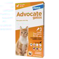 Antipulgas Advocate Combo Para Gatos Até 4Kg - 0,4Ml - 3 Unidades