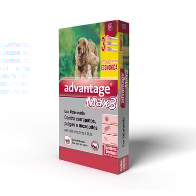 Antipulgas E Carrapatos Advantage Max3 Para Cães De 10 A 25Kg - 3 Pipetas