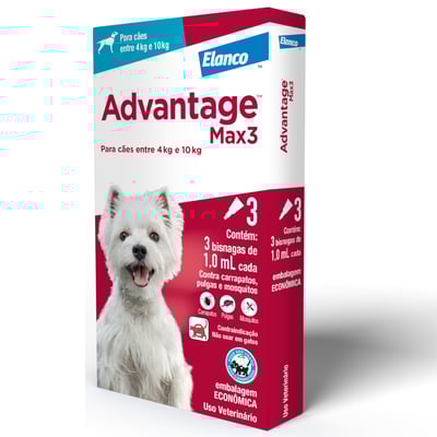Antipulgas E Carrapatos Advantage Max3 Para Cães De 4 A 10Kg - 3 Pipetas