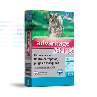 Antipulgas E Carrapatos Advantage Max3 Para Cães De 4 A 10Kg - 3 Unidades