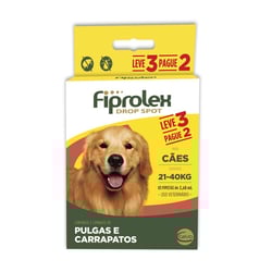 Antipulgas E Carrapatos Fiprolex Cães 21 A 40Kg - Combo 3 Unidades