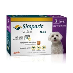 Antipulgas E Carrapatos Simparic 10Mg Para Cães De 2,6 A 5Kg - 3 Comprimidos - 3 Unidades