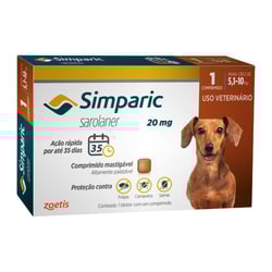 Antipulgas E Carrapatos Simparic 20Mg Para Cães De 5,1 A 10Kg - 1 Comprimido - 1 Unidade