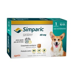 Antipulgas E Carrapatos Simparic 40Mg Para Cães De 10,1 A 20Kg - 1 Comprimido - 1 Unidade
