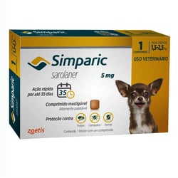Antipulgas E Carrapatos Simparic 5Mg Para Cães De 1,3 A 2,5Kg - 1 Comprimido - 1 Unidade
