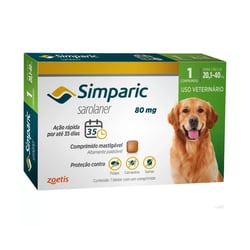 Antipulgas E Carrapatos Simparic 80Mg Para Cães De 20 A 40Kg - 1 Comprimido - 1 Unidade