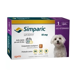 Antipulgas Simparic 10Mg Para Cães De 2,6 A 5Kg - 1 Comprimido - 1 Unidade