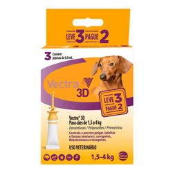 Antipulgas Vectra 3D Ceva Para Cães De 1,5 A 4Kg - 3 Pipetas (Leve 3 Pague 2)