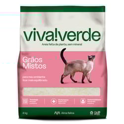 Areia Higiênica Biodegradável Viva Verde Grãos Mistos Para Gatos - 4Kg - 4 Kilos