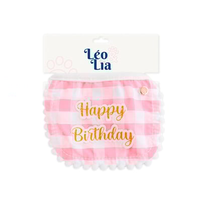 Babador Happy Birthday Rosa Leo E Lia Tamanho M Para Cachorros E Gatos