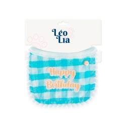 Babador Leo E Lia Happy Birthday Xadrez Azul Para Cães E Gatos - 1 Unidade - Tamanho P