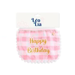 Babador Leo E Lia Happy Birthday Xadrez Rosa Para Cães E Gatos - 1 Unidade - Tamanho P
