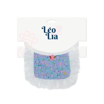 Babador Leo E Lia Renda Floral Azul Tamanho M Para Cães E Gatos