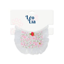 Babador Leo E Lia Rosa Com Renda Floral Para Cães E Gatos - 1 Unidade - Tamanho P