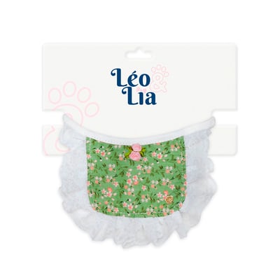 Babador Leo E Lia Verde Com Renda Floral Tamanho M Para Cachorros E Gatos
