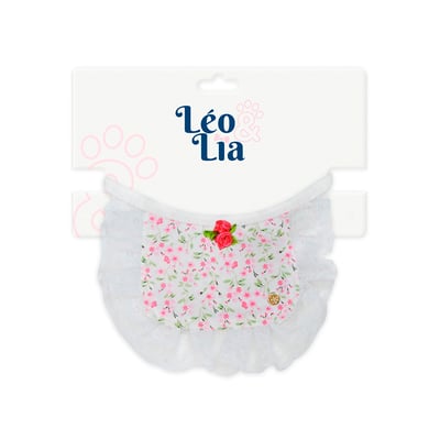 Babador Rosa Com Renda Floral Leo E Lia Para Cães E Gatos - Tamanho M