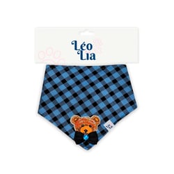 Bandana Bordado Xadrez Azul Leo E Lia Para Cães E Gatos - 1 Unidade - Tamanho M