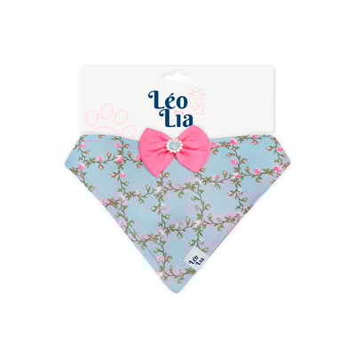 Bandana Floral Azul Leo E Lia Tamanho M Para Cães E Gatos