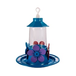 Bebedouro Para Beija-Flor Jel Plast Luxo Azul Com Chapéu E Poleiro - 250Ml
