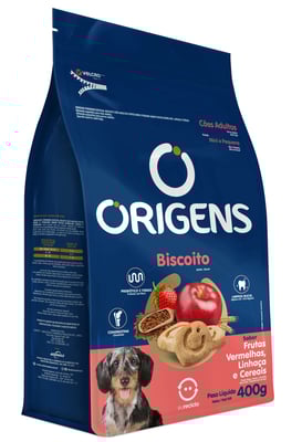 Biscoito Origens Para Cães Adultos De Porte Mini E Pequeno Sabor Frutas Vermelhas E Linhaça - 400G