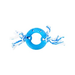 Brinquedo Furacão Pet Anel De Borracha Maciça Azul Com Corda Para Cães - Tamanho G