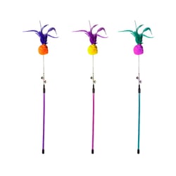 Brinquedo Vara Com Bolas, Pompom E Penas Para Gatos Napi - Cores Sortidas - 1 Unidade