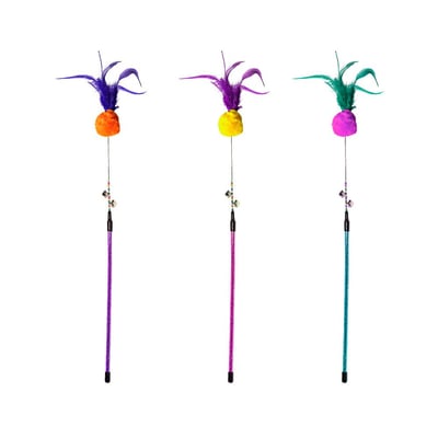 Brinquedo Vara Com Bolas, Pompom E Penas Para Gatos Napi - Cores Sortidas - 1 Unidade