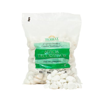 Cascalho Decorativo Seixo Terral Branco 15Kg Para Jardins - Tamanho P0