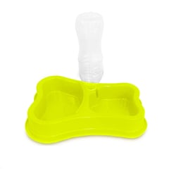 Comedouro Automático Duplo Pet Toys Amarelo Neon Para Cães - 460X300Ml