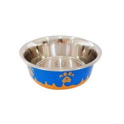 Comedouro Cães Inox Decorado Pata Bolinha Laranja 350Ml