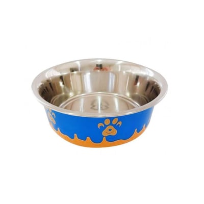 Comedouro Cães Inox Decorado Pata Bolinha Laranja 350Ml