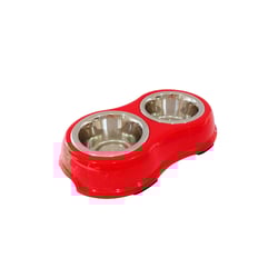 Comedouro Caes The Pets Inox Duplo Vermelho 230Ml E Cada - 400 Mililitros