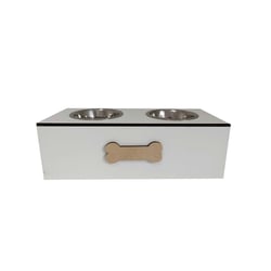 Comedouro Duplo Hello Pet Branco Para Cães E Gatos