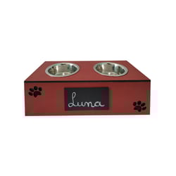 Comedouro Duplo Hello Pet Lousa Vermelho Para Cães E Gatos - Tamanho G