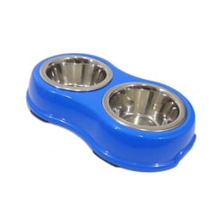 Comedouro Duplo Inox The Pets Azul 370Ml - 1 Unidade