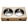 Comedouro Duplo Luppet Natural Madeira Para Cães E Gatos - 2 Potes Inox