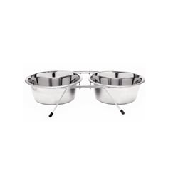 Comedouro Duplo Suspenso Inox The Pets Para Cães E Gatos - 1500 Mililitros