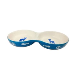 Comedouro Duplo The Pets Porcelana Azul Para Gatos - 150Ml/Cada
