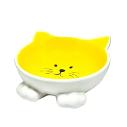 Comedouro Gatos The Pets Porcelana Amarelo/Branco - 1 Unidade