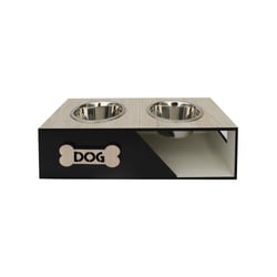 Comedouro Hello Pet Barcelona Duplo Preto Para Cães E Gatos