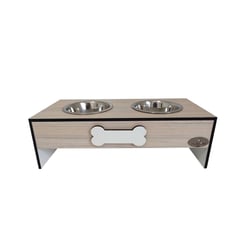 Comedouro Hello Pet Ossinho Duplo Amadeirado Para Cães E Gatos