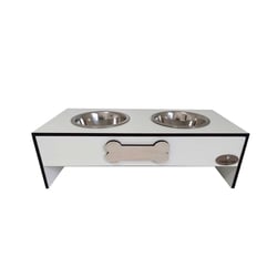 Comedouro Hello Pet Ossinho Duplo Branco Para Cães E Gatos - 1 Unidade